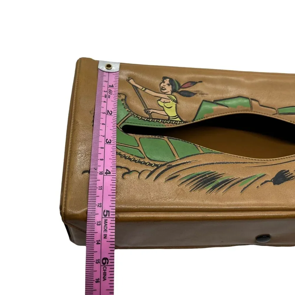 Canadian School Days Belt Mfg 1958 Brown Vinyl Rare Rectangular Tissue Box